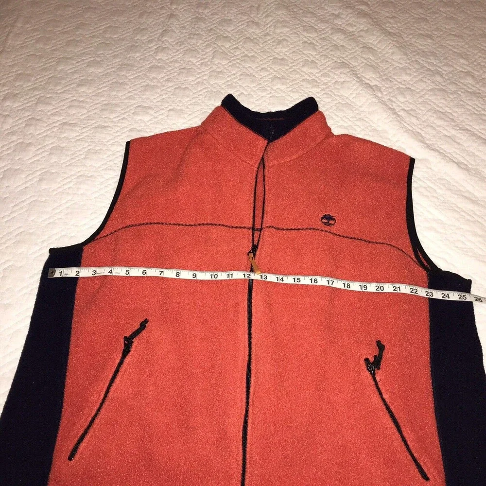 Timberland Weathergear Mens XXL Polartec Fleece Orange Navy Trim Full Zip Vest - Picture 5 of 9